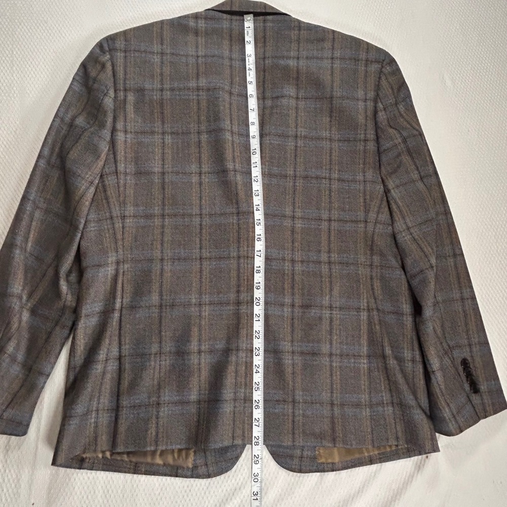 UNTUCKit Harewood Blazer Mens 42S Marzotto Super 110s Wool Plaid Tan Blue 40777 - Picture 5 of 10